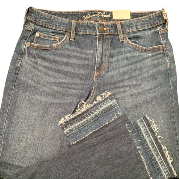 UNIVERSAL Thread Mid Rise Boyfriend Released Hem Frayed Distressed Jeans New wit - Picture 3 of 16